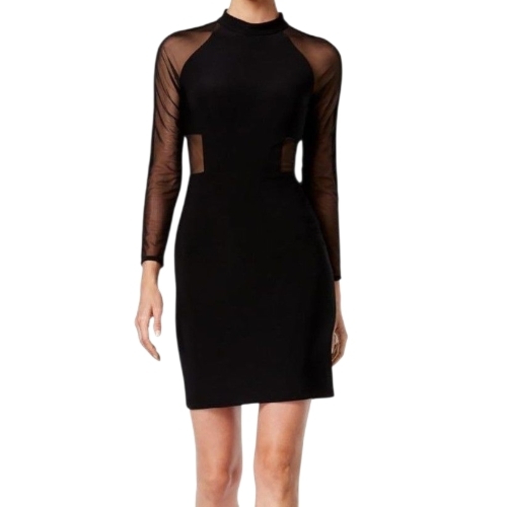 Chic Black Long Sleeve Dress with Sheer Accents